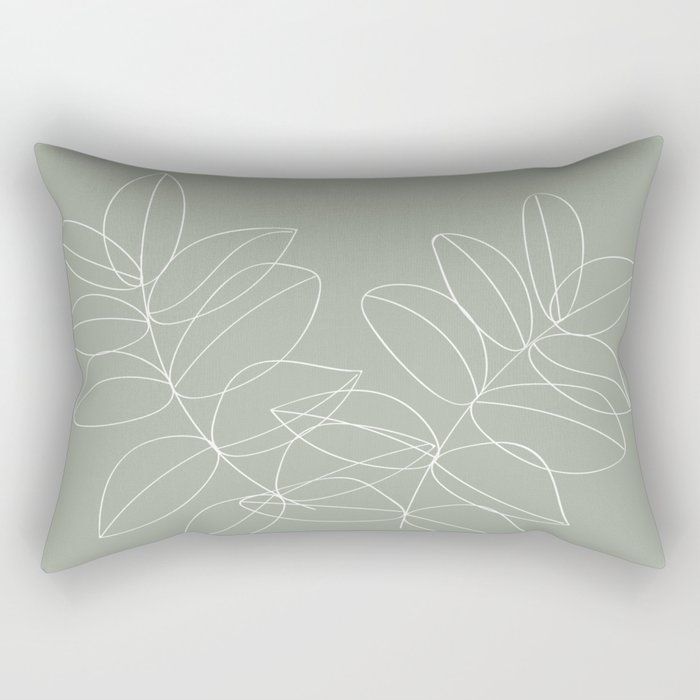 Boho Sage Green, Decor, Line Art, Botanical Leaves Rectangular Pillow