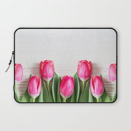 Beautiful pink tulips on wooden background. Laptop Sleeve