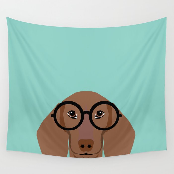 Remy - Daschund with Fashion glasses, hipster glasses, hipster dog, doxie,  Wall Tapestry