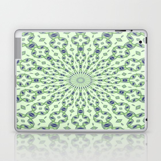Radial Pattern In Blue and Pale Green On Buff White Laptop & iPad Skin
