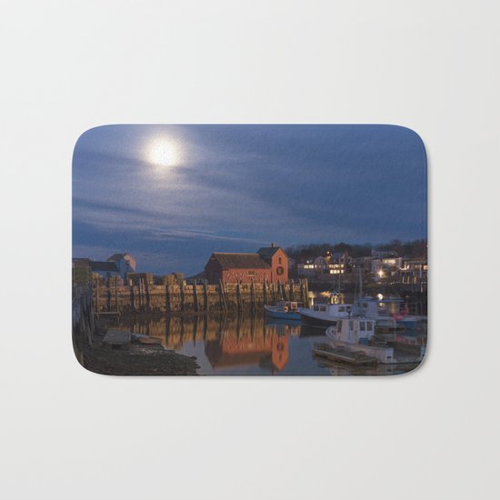 Rockport Harbor at night Bath Mat