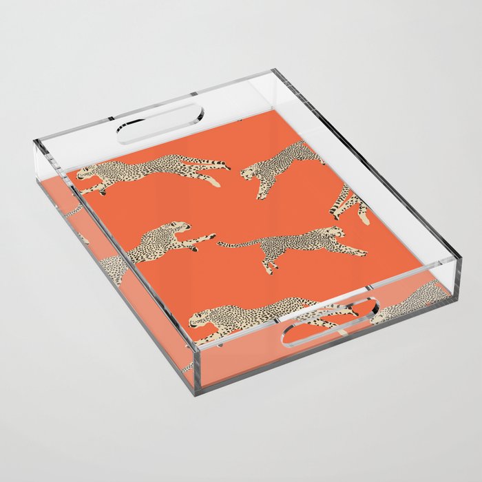 Leaping Cheetahs Tangerine Acrylic Tray