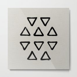 Black ink brushed triangles pattern with textured neutral background Metal Print