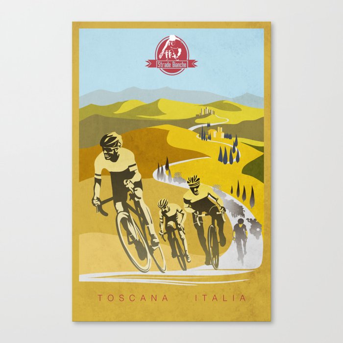Strade Bianche retro cycling classic art Canvas Print