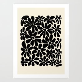 Black and White Retro Floral Art Print  Art Print
