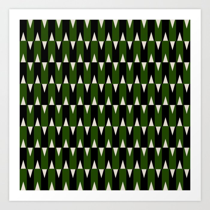 Retro Geometrical Repeat Pattern – Green Art Print