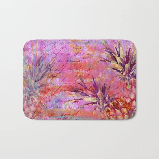 Tropical Pineapple pink abstract illustration art Bath Mat