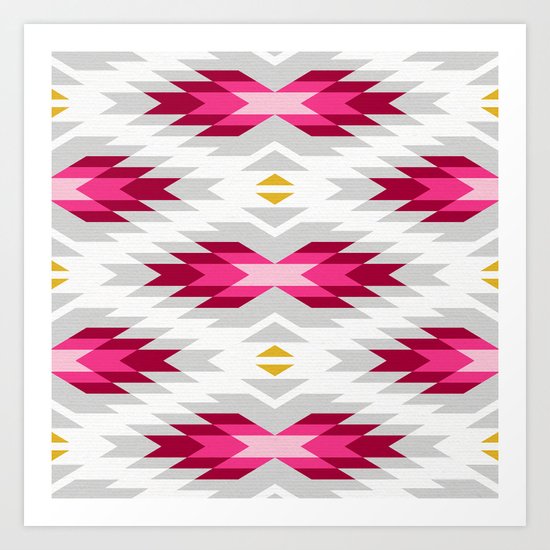 Tribal pattern - grey and pink Art Print