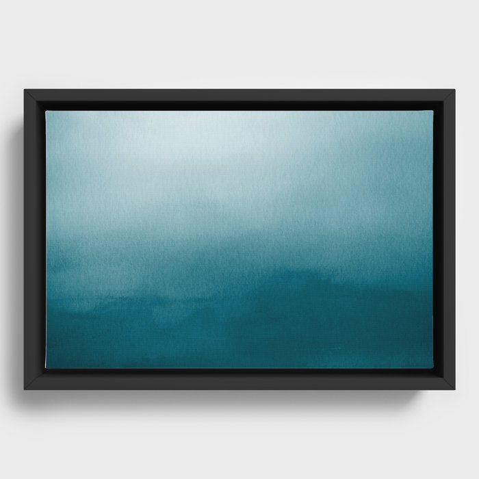 Tropical Dark Teal Inspired by Sherwin Williams 2020 Trending Color Oceanside SW6496 Watercolor Ombre Gradient Blend Abstract Art Framed Canvas
