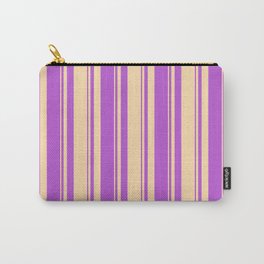 [ Thumbnail: Tan & Orchid Colored Stripes Pattern Carry-All Pouch ]