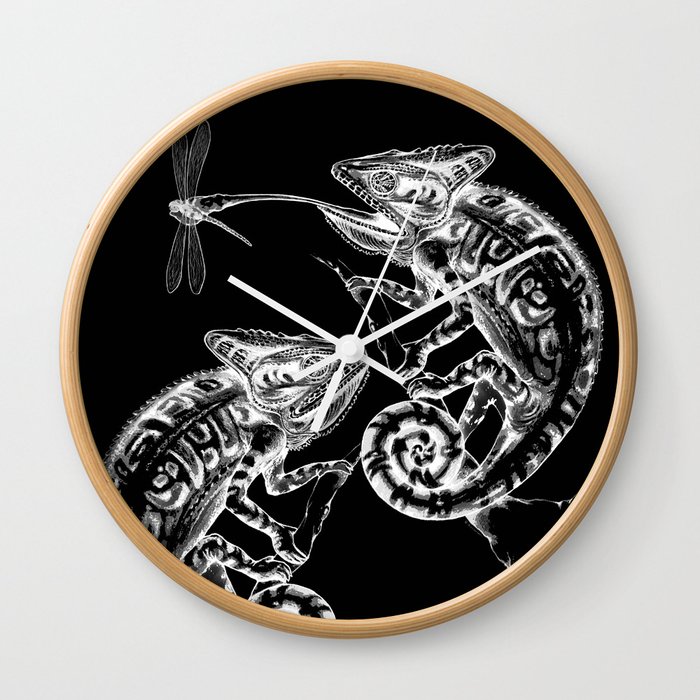 Catch - Chameleon and Dragonfly Illustration Hand Drawing from Inktober 2019 Wall Clock