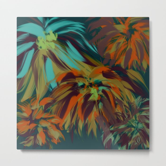 Fancy Flowers No2 - teal and red Metal Print