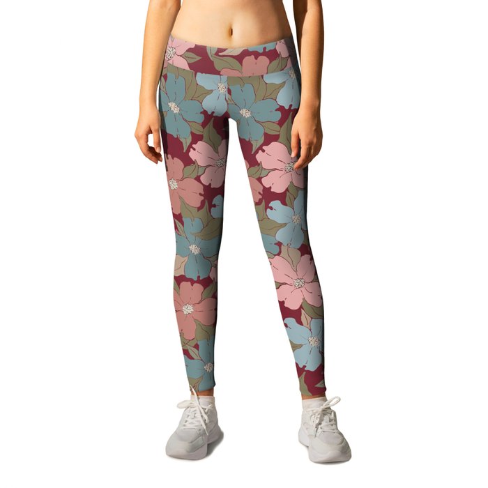 deep red and pink floral dogwood symbolize rebirth and hope Leggings