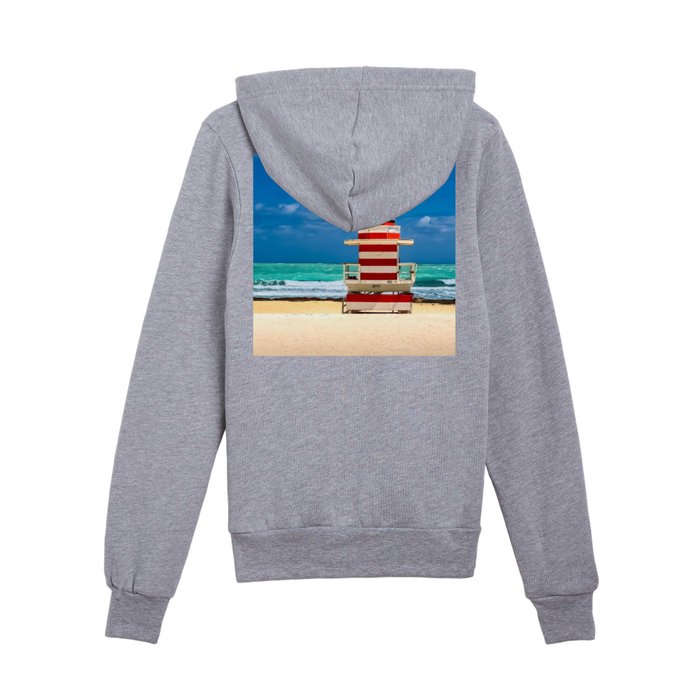Miami Beach Florida Lifeguard Tower Kids Pullover Hoodie by