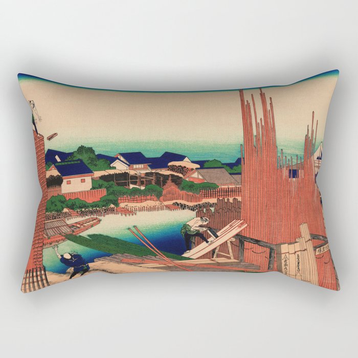 Lumberyard in Honjo Japan - Ukiyo-e Rectangular Pillow