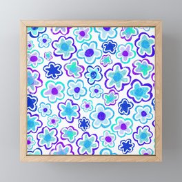 Blue and Purple Flower Pattern  Framed Mini Art Print