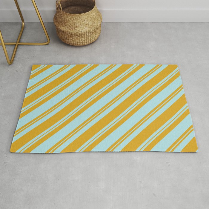 Powder Blue and Goldenrod Colored Lined/Striped Pattern Rug