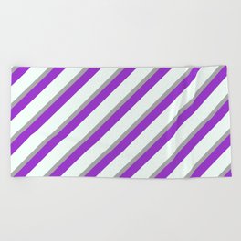 [ Thumbnail: Dark Gray, Dark Orchid, and Mint Cream Colored Lined/Striped Pattern Beach Towel ]
