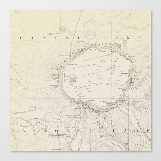 Crater Lake Vintage Map Canvas Print