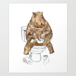 Hippo toilet Painting Wall Poster Watercolor Art Print