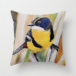 Great tit Yellow  Big Paridae bird in the summer grass Throw Pillow