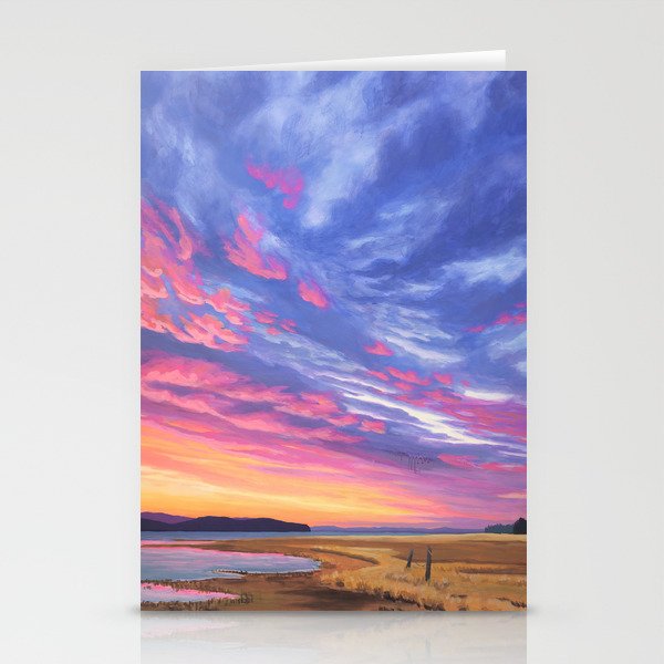 Pink and Purple Sunrise Over Bay Stationery Cards