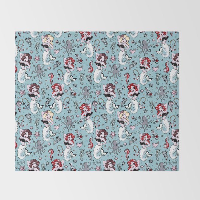 Molly Mermaid Vintage Pinup Inspired Nautical Tattoo Decke Von Fluffshop Society6
