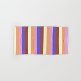 [ Thumbnail: Colorful Brown, Plum, Slate Blue, Sienna, and Beige Colored Lines Pattern Hand & Bath Towel ]
