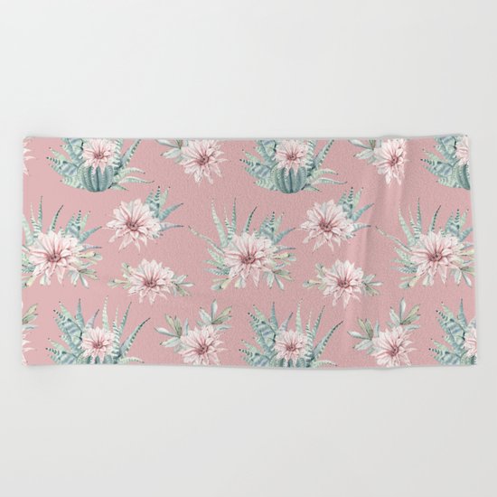Echeveria Garden Roses Coral Rose Pink Beach Towel