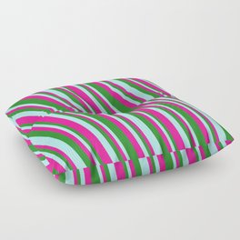 [ Thumbnail: Turquoise, Deep Pink, and Forest Green Colored Pattern of Stripes Floor Pillow ]