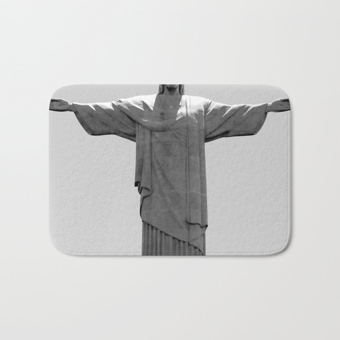 Brazil Photography - Christ The Redeemer Under The Gray Sky Bath Mat