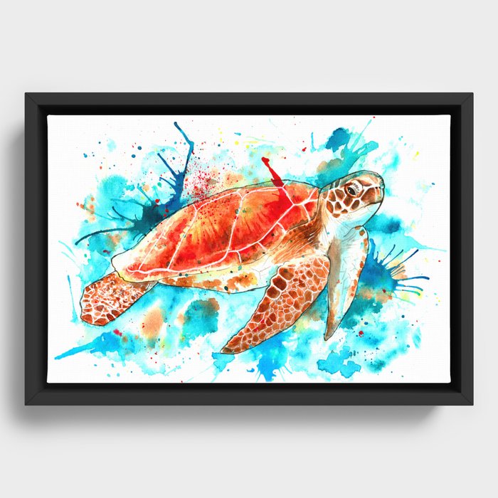 Beautiful Watercolour Turtle Framed Canvas