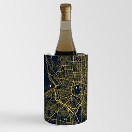 Madrid City Map of Spain - Gold Art Deco Wine Chiller