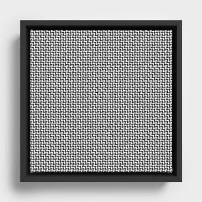Soot Black and White Handpainted Houndstooth Check Watercolor Pattern Framed Canvas
