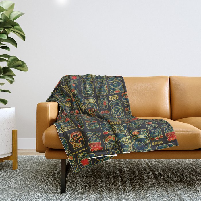 Maya Calendar Glyphs pattern Throw Blanket