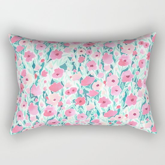 Flower Field Pink Mint Rectangular Pillow