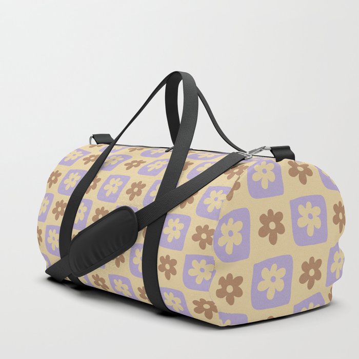 Hand-Drawn Checkered Flower Shapes Pattern Duffle Bag