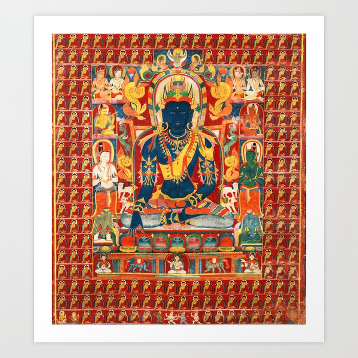 Blue Akshobhya Buddha Mandala Thangka Art Print