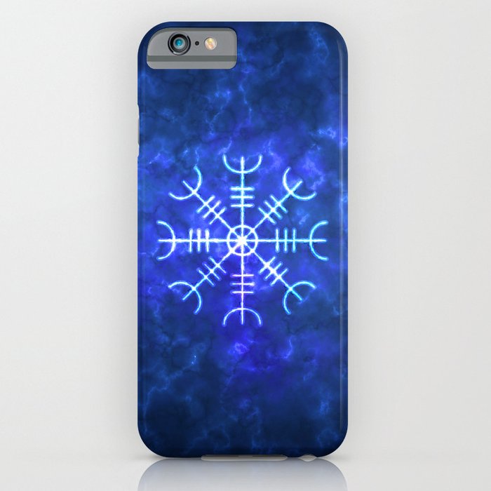 Helm of Awe - Viking Icelandic Magickal Stave in Blue Fire iPhone Case
