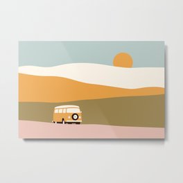 Van Trip Metal Print | Graphicdesign, Retro, Road, Sun, Yellow, Holiday, Landscape, Vintage, Summer, Camp 