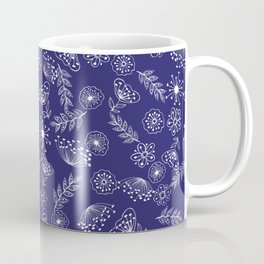 dark blue and white line floral Coffee Mug