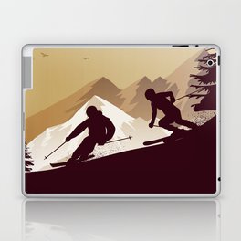 Winter Sport • Best Skiing Design Ever • Dark Brown Background Laptop Skin
