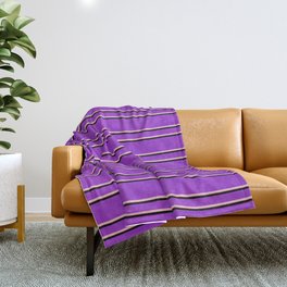 [ Thumbnail: Dark Orchid, Pink & Black Colored Lines/Stripes Pattern Throw Blanket ]