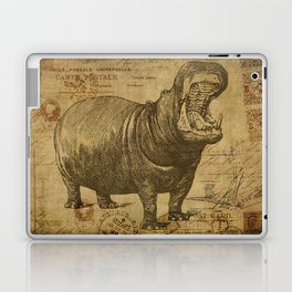 Vintage retro Hippo wildlife animal africa Laptop Skin