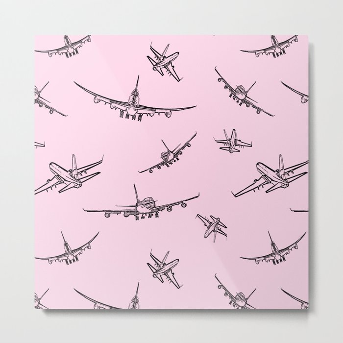 Airplanes on Light Pink Metal Print