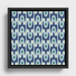 Mid Century Modern Abstract Pattern 753 Blue Green and Beige Framed Canvas