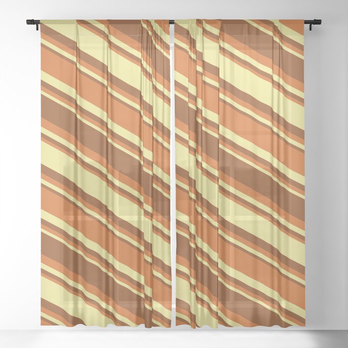 Brown, Chocolate & Tan Colored Stripes/Lines Pattern Sheer Curtain