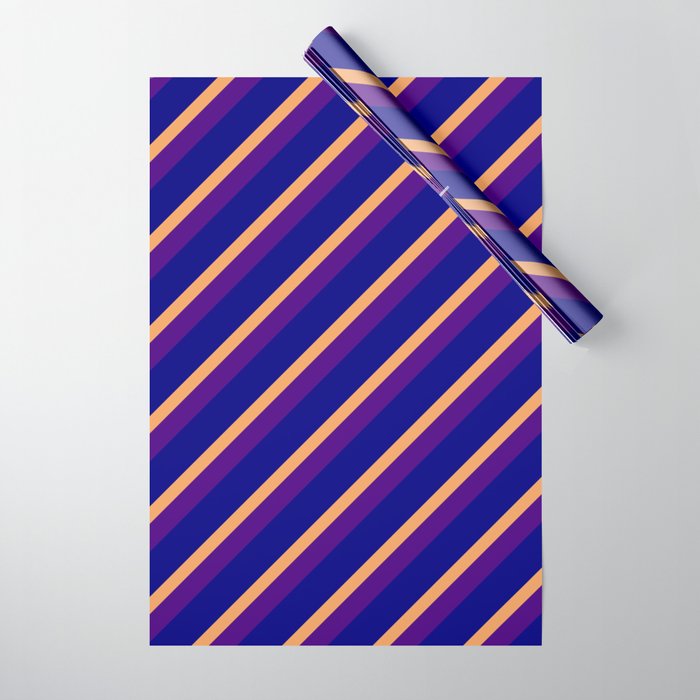 Brown, Indigo, and Blue Colored Striped/Lined Pattern Wrapping Paper