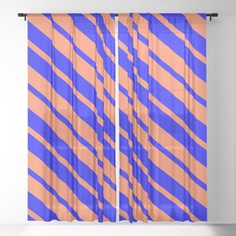 [ Thumbnail: Coral and Blue Colored Lined Pattern Sheer Curtain ]