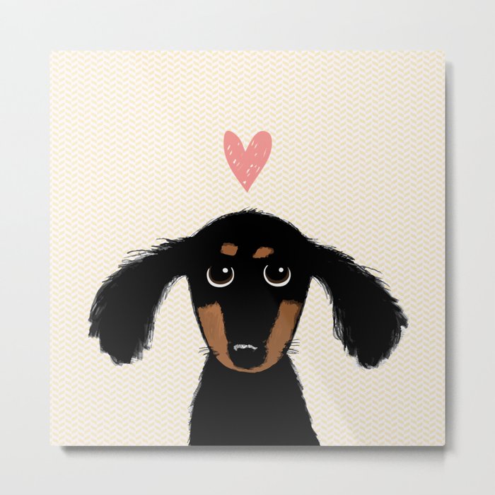 Dachshund Love | Cute Longhaired Black and Tan Wiener Dog Metal Print